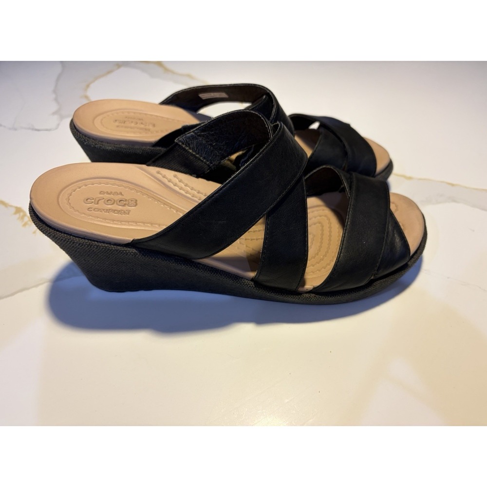Crocs Women's Black Wedge Slip-On Sandals Comfort Casual US 9 EU 39